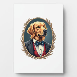 Patriotisches Golden Retriever-Porträt Vintage-T-S Fotoplatte
