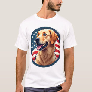 Patriotisches Golden Retriever Seitenmedaillon T-S T-Shirt