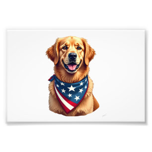 Patriotisches Golden Retriever Vintage Gravur Shir Fotodruck