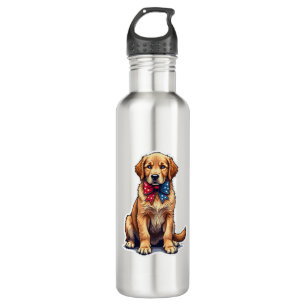 Patriotisches Golden Retriever Welpen Vintage-Shir Edelstahlflasche