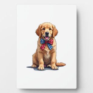 Patriotisches Golden Retriever Welpen Vintage-Shir Fotoplatte