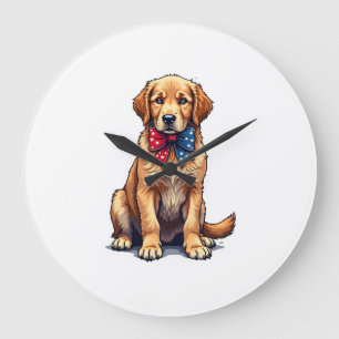 Patriotisches Golden Retriever Welpen Vintage-Shir Große Wanduhr