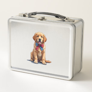 Patriotisches Golden Retriever Welpen Vintage-Shir Metall Brotdose