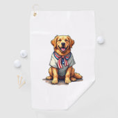 Patriotisches Goldenes Hund Vintage Gravur Shirt 2 Golfhandtuch (Insitu)