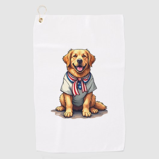 Patriotisches Goldenes Hund Vintage Gravur Shirt 2 Golfhandtuch (Vorderseite)
