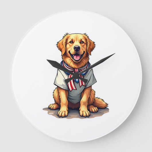 Patriotisches Goldenes Hund Vintage Gravur Shirt 2 Große Wanduhr (Vorderseite)