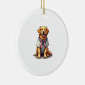 Patriotisches Goldenes Hund Vintage Gravur Shirt 2 Keramik Ornament (Rechts)