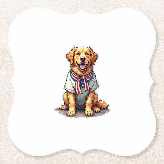 Patriotisches Goldenes Hund Vintage Gravur Shirt 2 Untersetzer (Vorderseite)