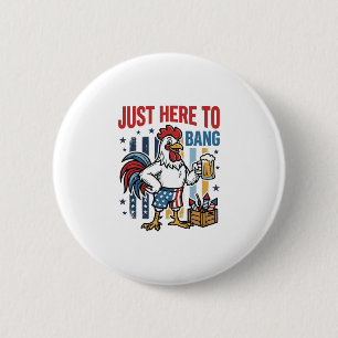 Patriotisches Hahn-Feuerwerk Vintage-Shirt-Design_ Button