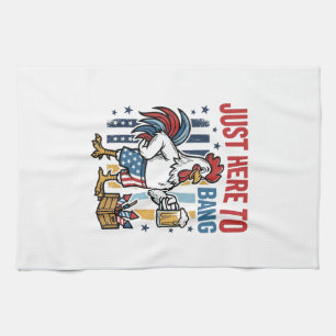 Patriotisches Hahn-Feuerwerk Vintage-Shirt-Design_ Geschirrtuch