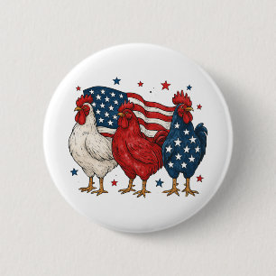 Patriotisches Hahnen-Trio Lustiger USA-Flaggen-Hah Button