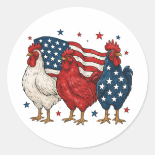 Patriotisches Hahnen-Trio Lustiges USA-Flaggen-Huh Runder Aufkleber