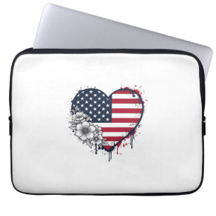 Patriotisches Herz Blumiges Vintage-Gravurdesign_1 Laptopschutzhülle
