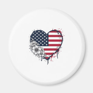 Patriotisches Herz Blumiges Vintage-Gravurdesign_1 Magnet