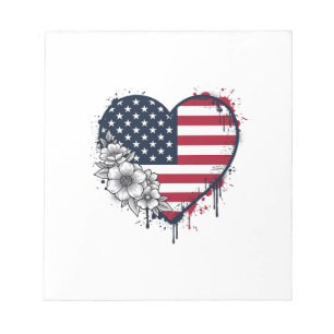 Patriotisches Herz Blumiges Vintage-Stichdesign_1 Notizblock