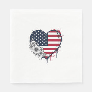 Patriotisches Herz Blumiges Vintage-Stichdesign_1 Serviette