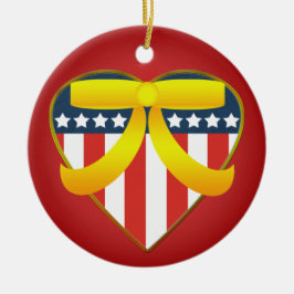 Patriotisches Herz Gelbe Schleife Ornament