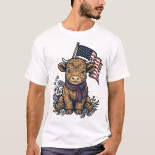 Patriotisches Highland-Kalb mit Flagge Vintage-Vek T-Shirt