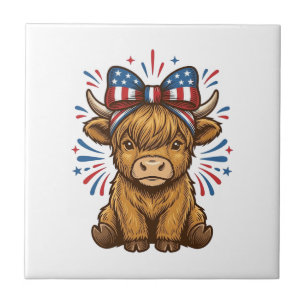 Patriotisches Highland-Kuh-Bogen-Vektordesign (2)_ Fliese