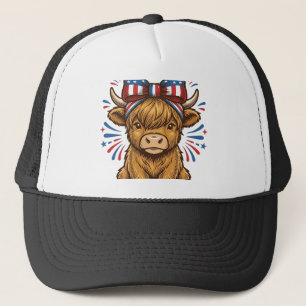 Patriotisches Highland-Kuh-Bogen-Vektordesign (2)_ Truckerkappe