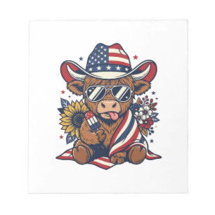 Patriotisches Highland-Kuh Vintage-Stich-Shirt Des Notizblock
