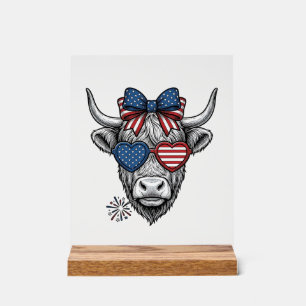 Patriotisches Highland-Kuh-Vintage-Stickerei-Shirt Acrylschild