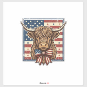 Patriotisches Highland-Kuh-Vintage-Stickerei-Shirt Aufkleber