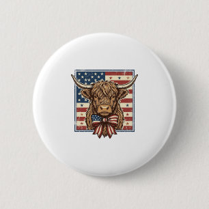 Patriotisches Highland-Kuh-Vintage-Stickerei-Shirt Button