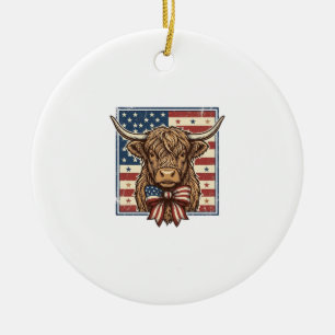 Patriotisches Highland-Kuh-Vintage-Stickerei-Shirt Keramik Ornament