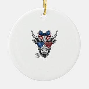 Patriotisches Highland-Kuh-Vintage-Stickerei-Shirt Keramik Ornament