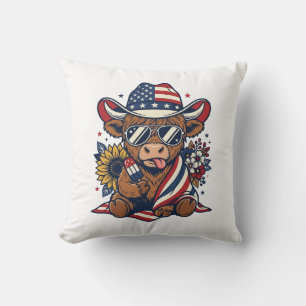 Patriotisches Highland-Kuh-Vintage-Stickerei-Shirt Kissen