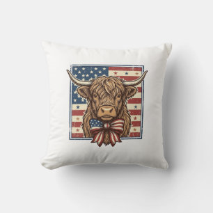 Patriotisches Highland-Kuh-Vintage-Stickerei-Shirt Kissen