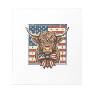 Patriotisches Highland-Kuh-Vintage-Stickerei-Shirt Notizblock