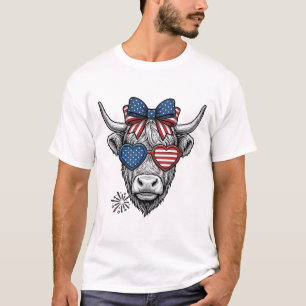 Patriotisches Highland-Kuh-Vintage-Stickerei-Shirt T-Shirt