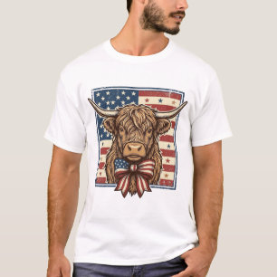 Patriotisches Highland-Kuh-Vintage-Stickerei-Shirt T-Shirt
