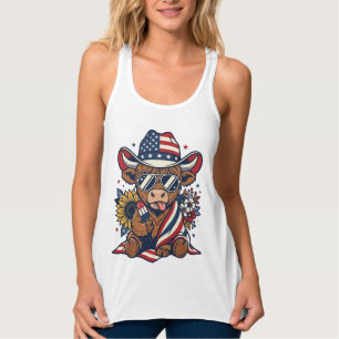Patriotisches Highland-Kuh-Vintage-Stickerei-Shirt Tank Top