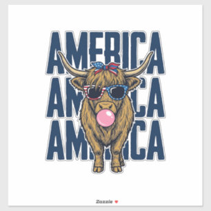 Patriotisches Highland-Rind Amerika Vintage T-Shir Aufkleber