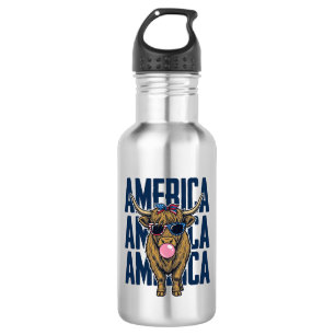 Patriotisches Highland-Rind Amerika Vintage T-Shir Edelstahlflasche