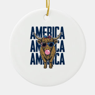 Patriotisches Highland-Rind Amerika Vintage T-Shir Keramik Ornament
