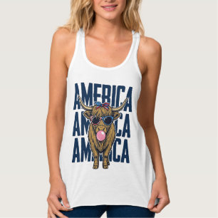 Patriotisches Highland-Rind Amerika Vintage T-Shir Tank Top