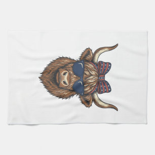 Patriotisches Highland-Rind Vintage-Stich-Design_1 Geschirrtuch