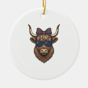 Patriotisches Highland-Rind Vintage-Stich-Design_1 Keramik Ornament