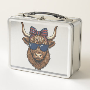 Patriotisches Highland-Rind Vintage-Stich-Design_1 Metall Brotdose