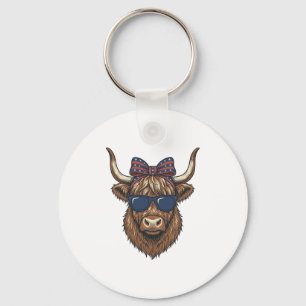 Patriotisches Highland-Rind Vintage-Stich-Design_1 Schlüsselanhänger