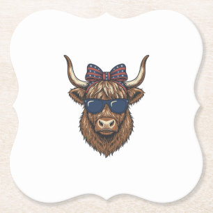 Patriotisches Highland-Rind Vintage-Stich-Design_1 Untersetzer