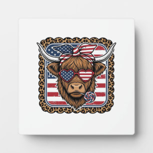 Patriotisches Highland-Rind Vintage-Stich-Design ( Fotoplatte