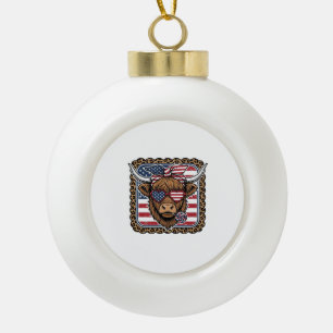 Patriotisches Highland-Rind Vintage-Stich-Design ( Keramik Kugel-Ornament
