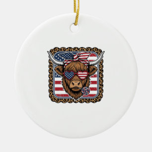 Patriotisches Highland-Rind Vintage-Stich-Design ( Keramik Ornament