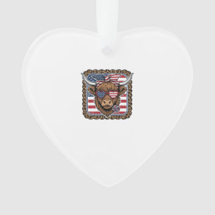 Patriotisches Highland-Rind Vintage-Stich-Design ( Ornament