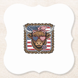 Patriotisches Highland-Rind Vintage-Stich-Design ( Untersetzer